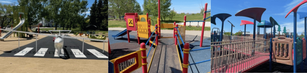 Three different Calgary inclusive playgrounds
